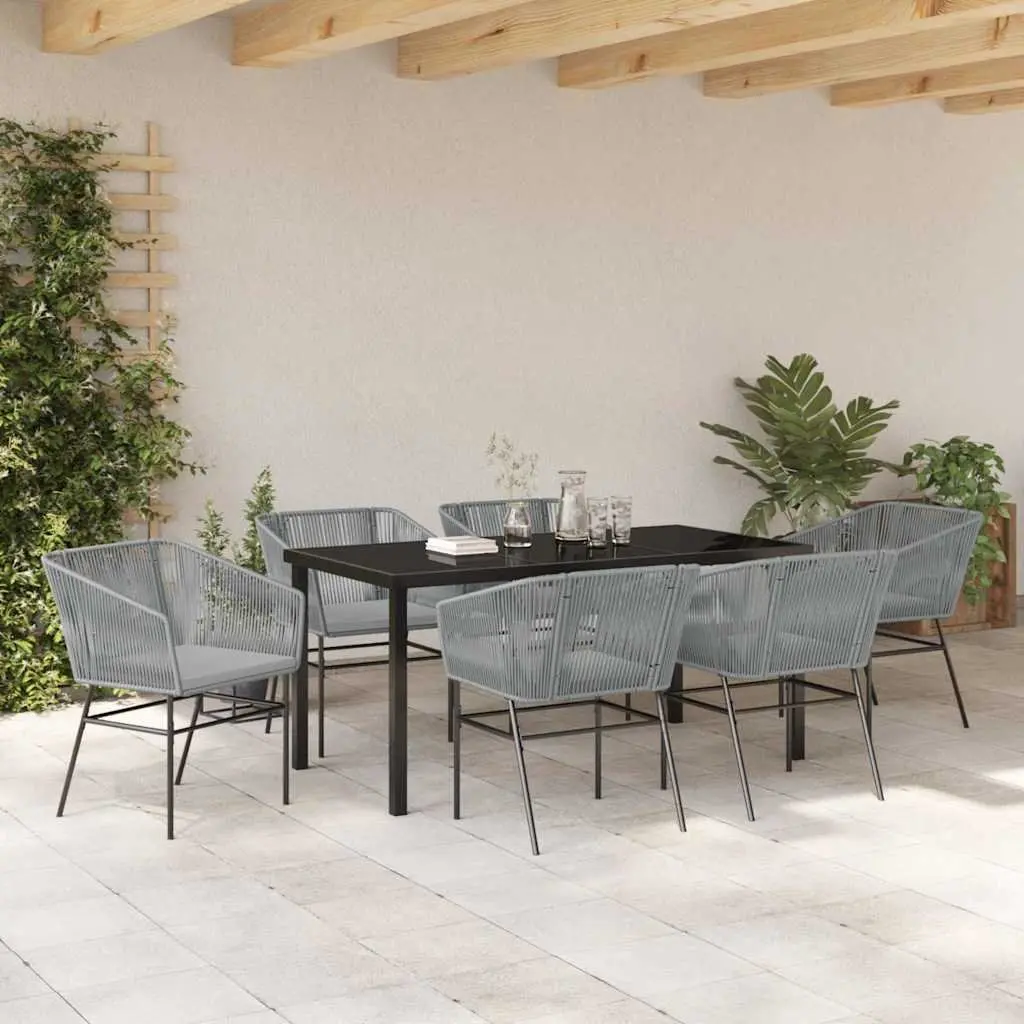 Garden Dining Set 7 Piece Outdoor Furniture Patio Table Chairs Grey Steel