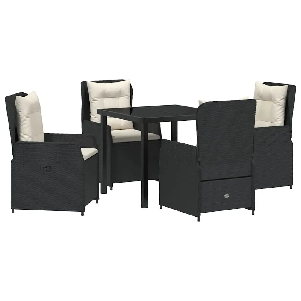 Outdoor Dining Set Black 5 Piece Poly Rattan Table Chairs Adjustable Backrests