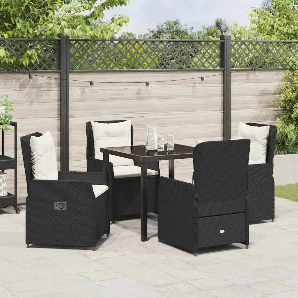 Outdoor Dining Set Black 5 Piece Poly Rattan Table Chairs Adjustable Backrests
