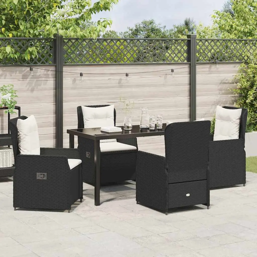 Garden Dining Set 5 Piece Outdoor Furniture Black Poly Rattan Table Chairs