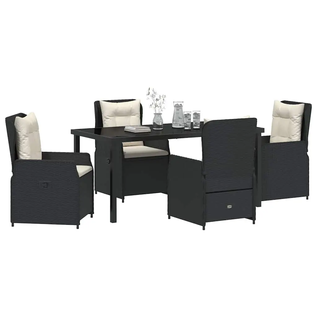 Outdoor Dining Set Black 5 Piece Garden Furniture Poly Rattan Table Chairs
