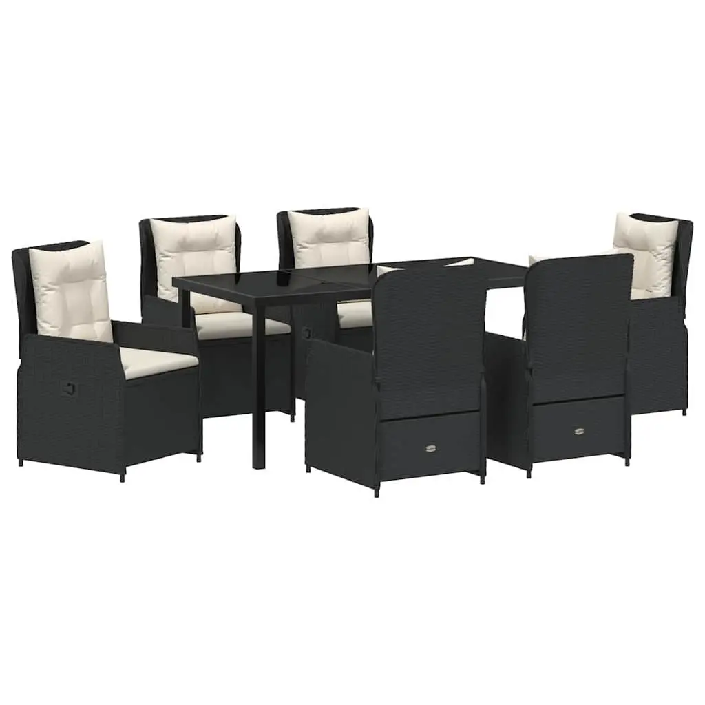 Garden Dining Set Black 7 Pieces Outdoor Furniture Table Chairs Adjustable Backrest
