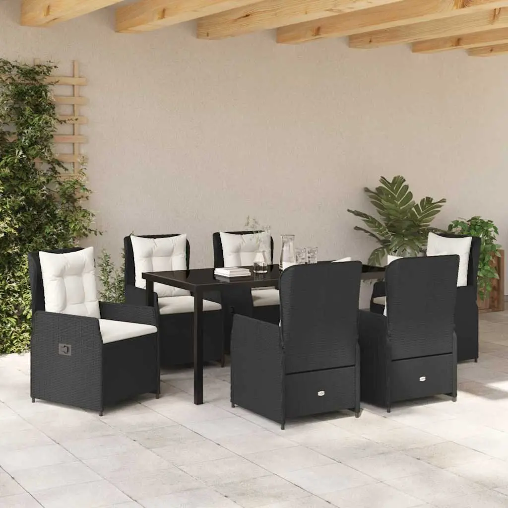 Garden Dining Set Black 7 Pieces Outdoor Furniture Table Chairs Adjustable Backrest