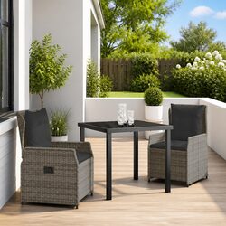 Garden Dining Set 3 Piece Grey Outdoor Patio Furniture Rattan Table Chairs