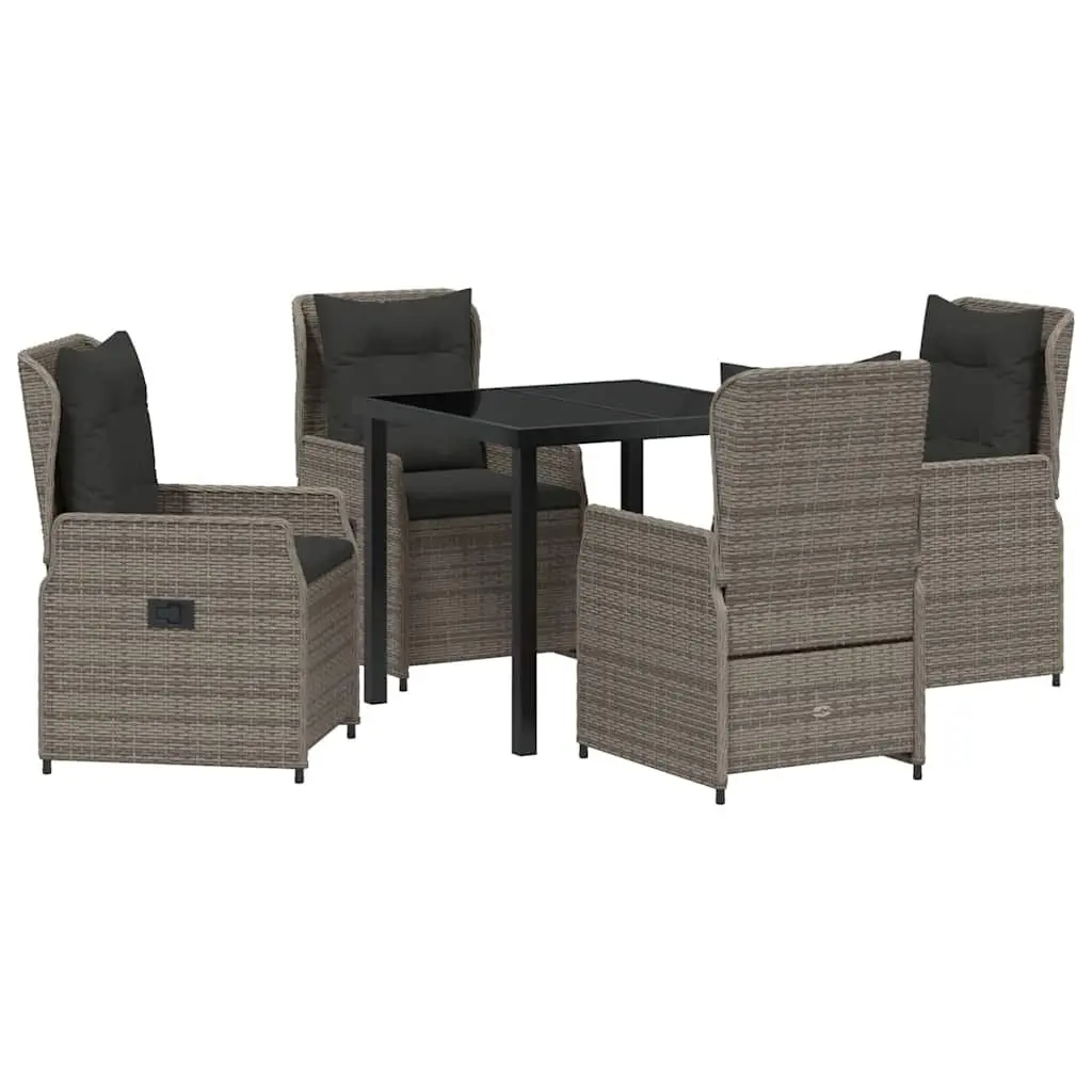 Outdoor Garden Dining Set 5 Pieces Grey Poly Rattan Table Chairs Patio Furniture
