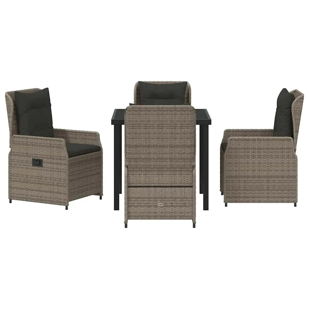 Outdoor Garden Dining Set 5 Pieces Grey Poly Rattan Table Chairs Patio Furniture