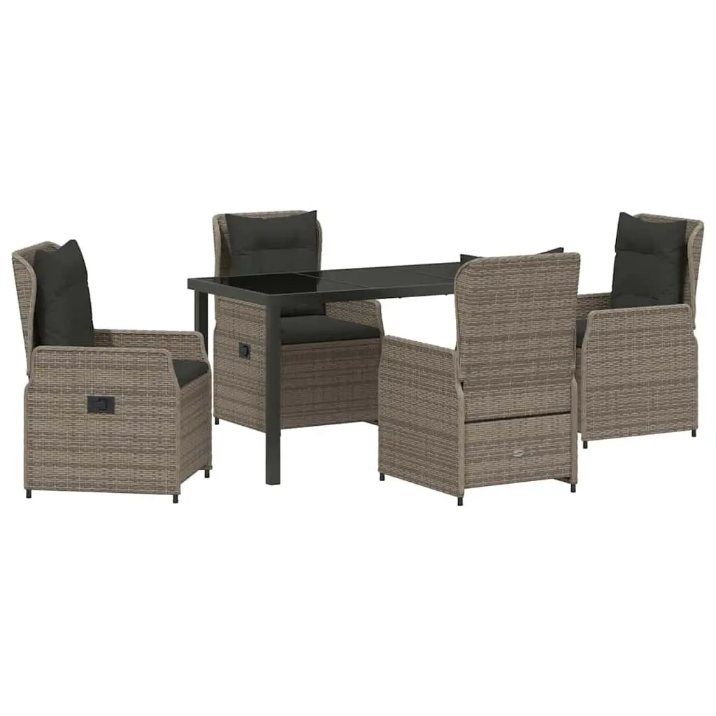 Garden Dining Set 5 Piece Grey Outdoor Furniture Poly Rattan Table Chairs