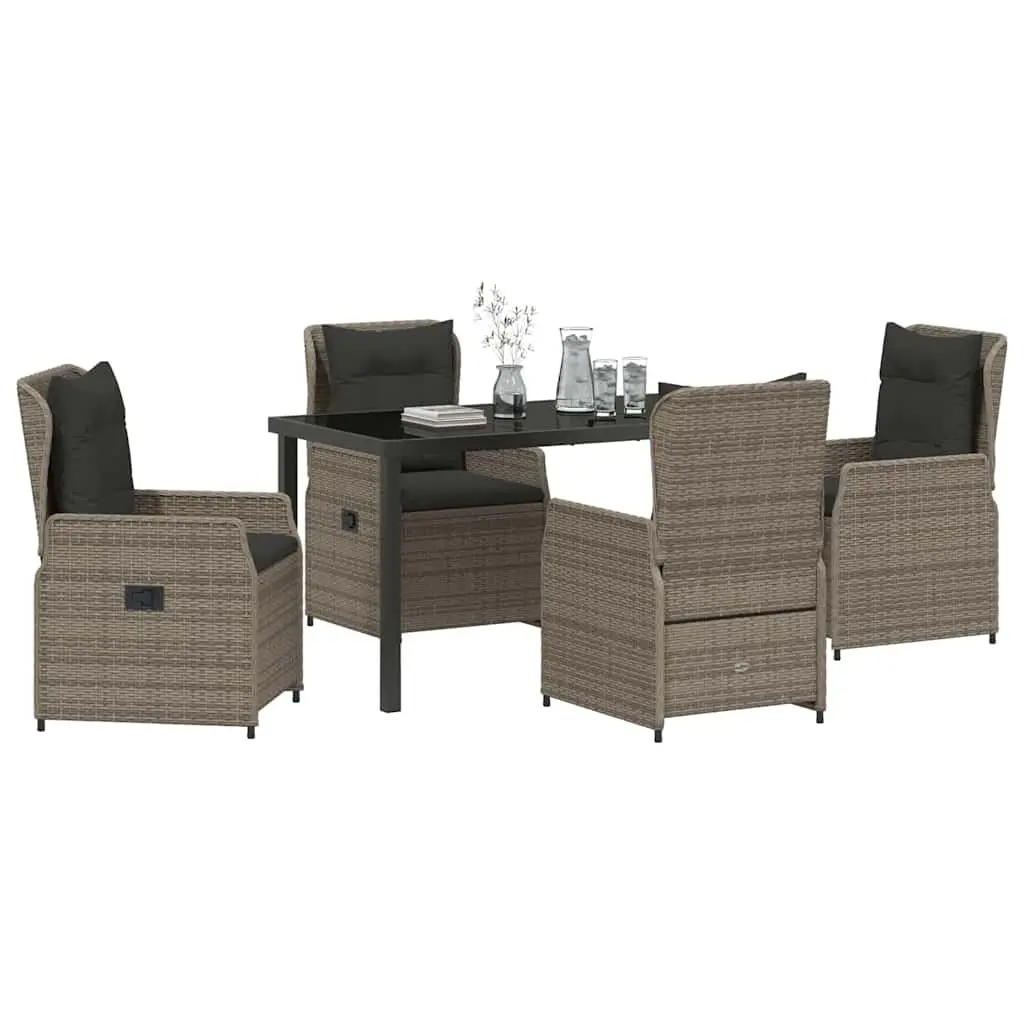 Garden Dining Set 5 Piece Grey Outdoor Furniture Poly Rattan Table Chairs