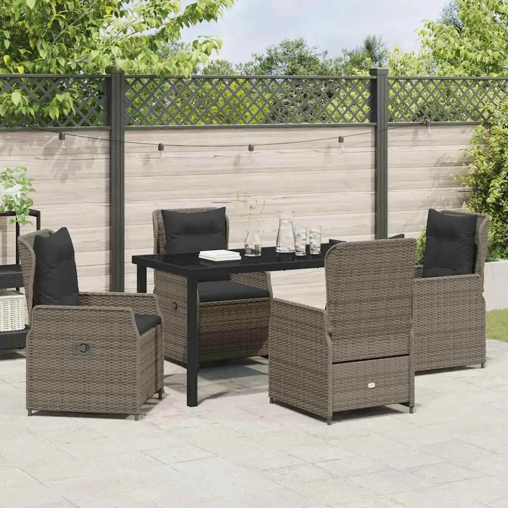 Garden Dining Set 5 Piece Grey Outdoor Furniture Poly Rattan Table Chairs