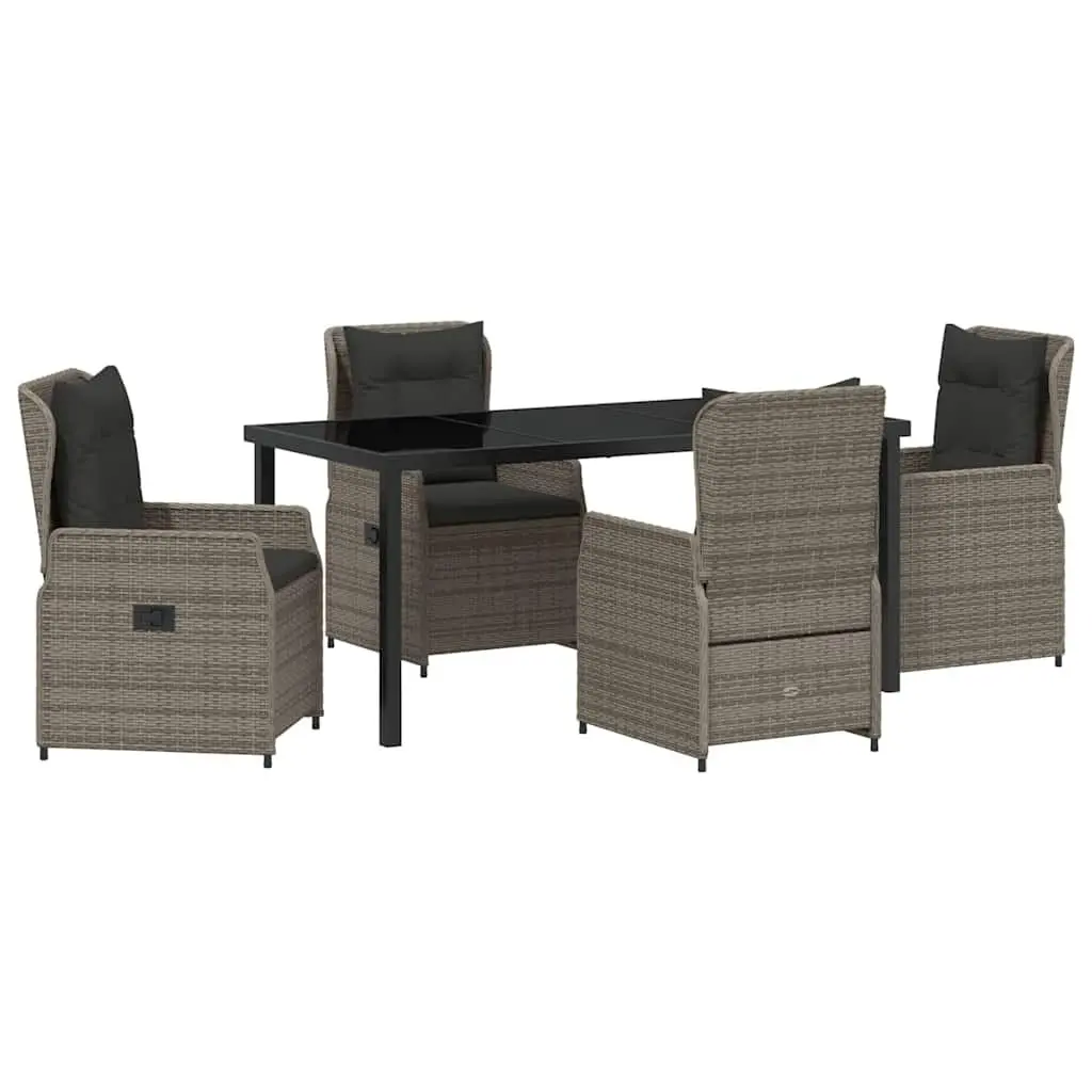 Garden Dining Set 5 Pieces Grey Poly Rattan Table Chairs Outdoor Furniture