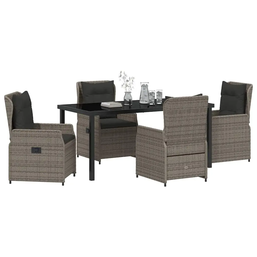 Garden Dining Set 5 Pieces Grey Poly Rattan Table Chairs Outdoor Furniture