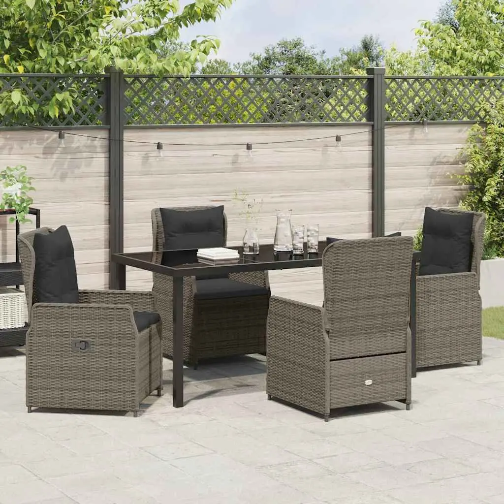 Garden Dining Set 5 Pieces Grey Poly Rattan Table Chairs Outdoor Furniture