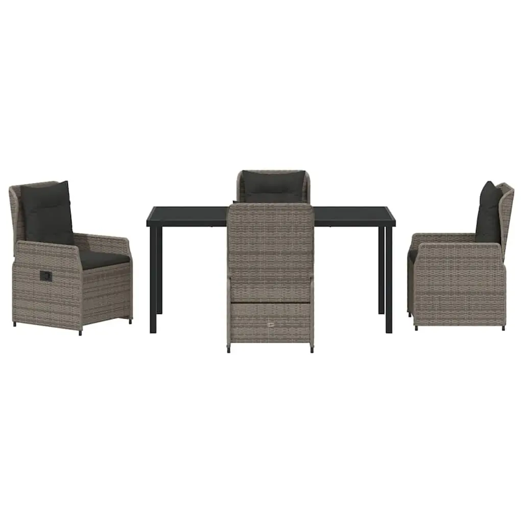 Garden Dining Set 5 Pieces Grey Poly Rattan Table Chairs Outdoor Furniture
