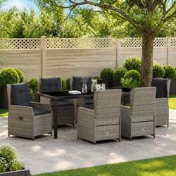 Garden Dining Set 7 Pieces Grey Outdoor Furniture Poly Rattan Patio Table Chairs