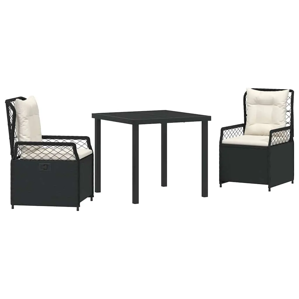 Garden Dining Set 3 Pieces Outdoor Furniture Black Poly Rattan Table Chairs