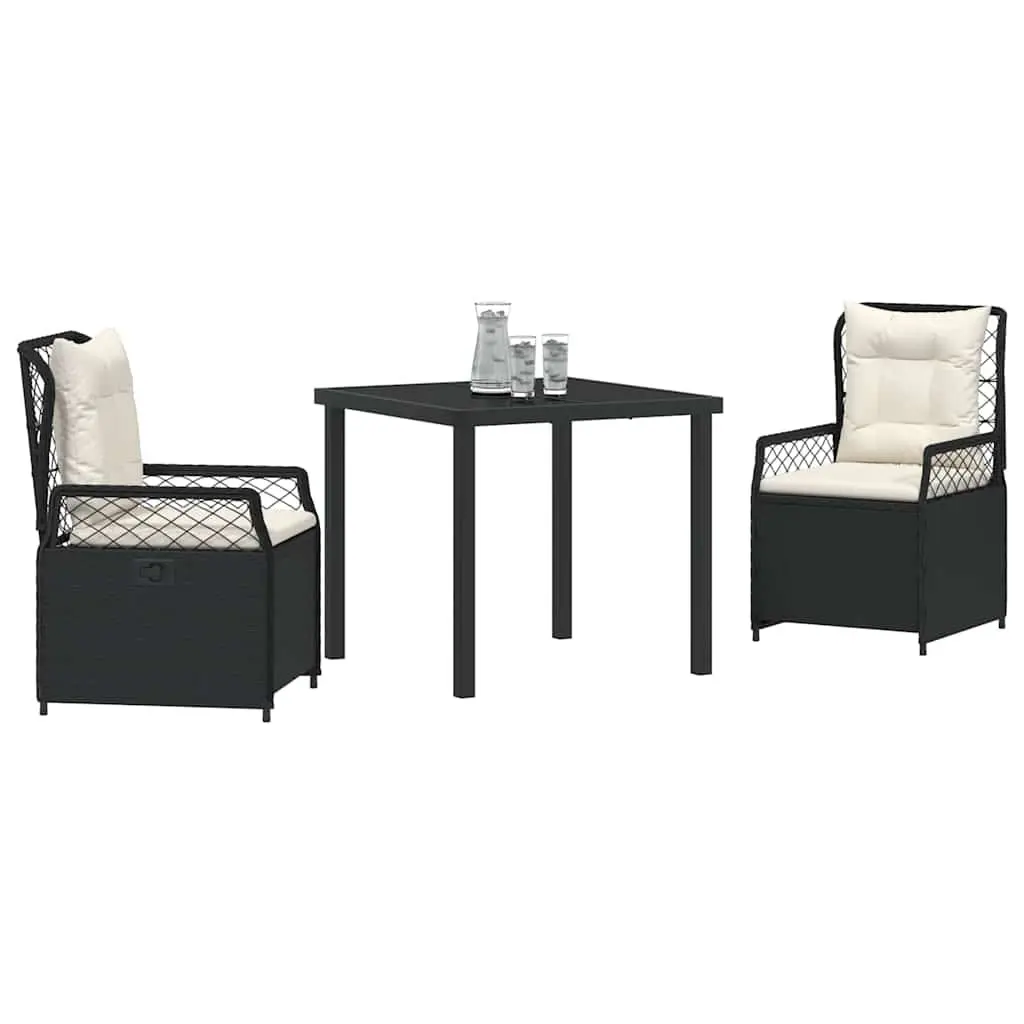 Garden Dining Set 3 Pieces Outdoor Furniture Black Poly Rattan Table Chairs