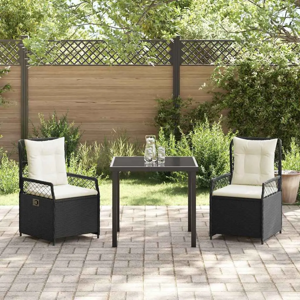 Garden Dining Set 3 Pieces Outdoor Furniture Black Poly Rattan Table Chairs