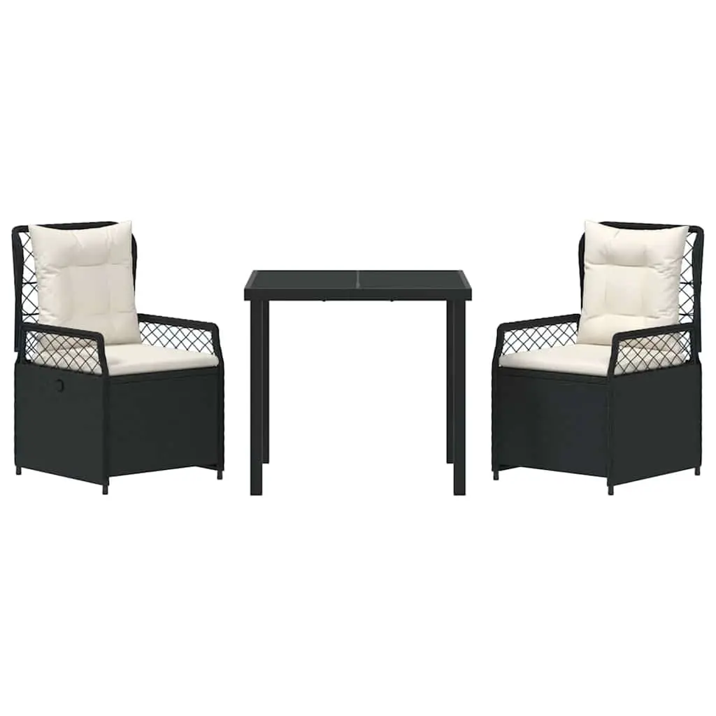 Garden Dining Set 3 Pieces Outdoor Furniture Black Poly Rattan Table Chairs