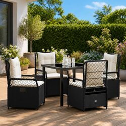 5-Piece Black Poly Rattan Dining Set for Your Garden