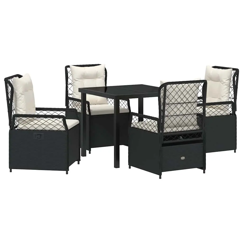 Garden Dining Set Black 5 Pieces Poly Rattan Outdoor Furniture Table Chairs