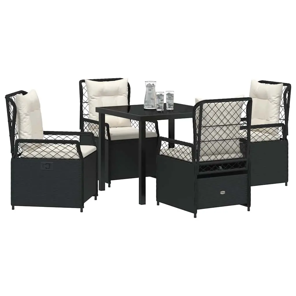 Garden Dining Set Black 5 Pieces Poly Rattan Outdoor Furniture Table Chairs