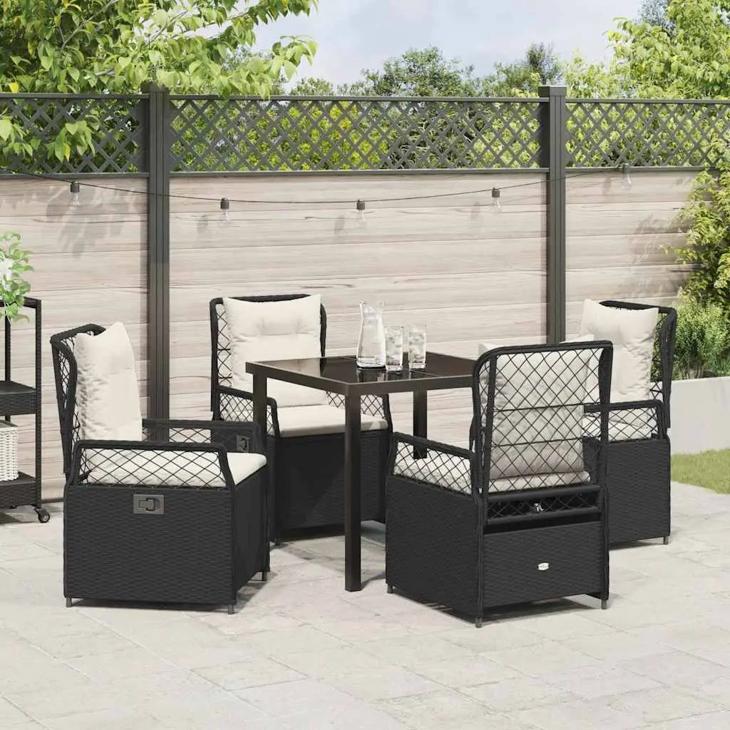 Garden Dining Set Black 5 Pieces Poly Rattan Outdoor Furniture Table Chairs
