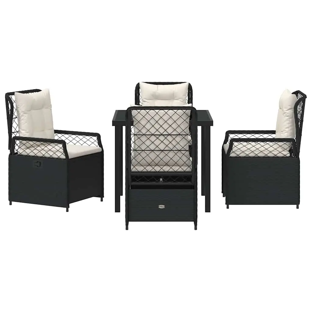 Garden Dining Set Black 5 Pieces Poly Rattan Outdoor Furniture Table Chairs