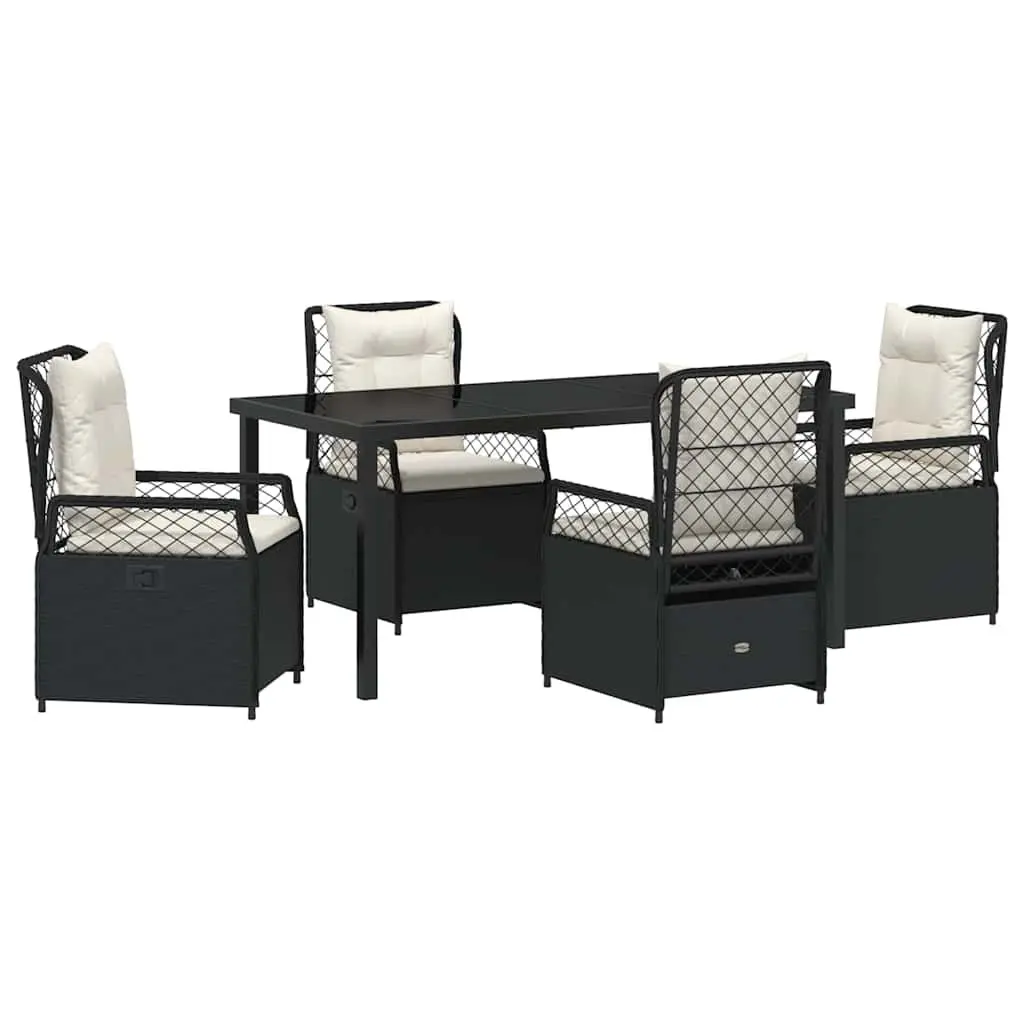 Garden Dining Set 5 Piece Outdoor Furniture Black Poly Rattan Table Chairs