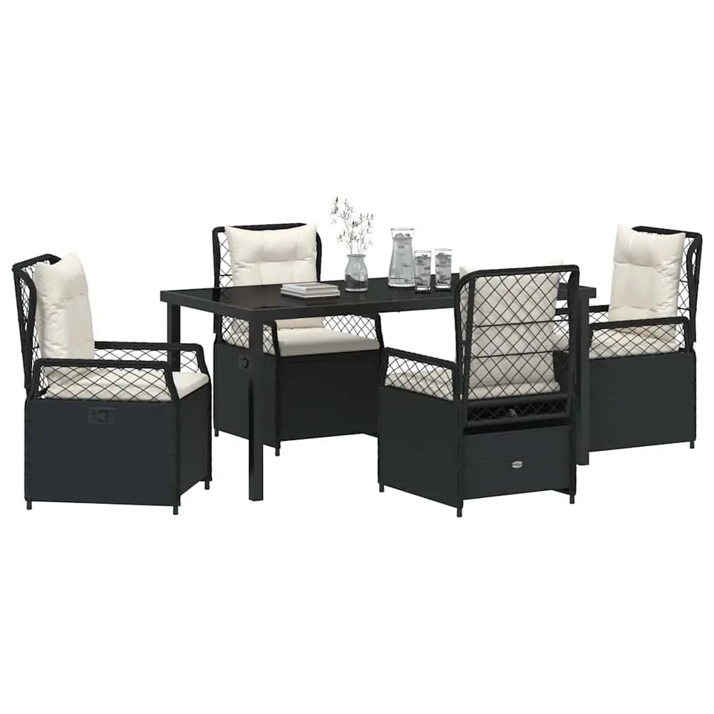 Garden Dining Set 5 Piece Outdoor Furniture Black Poly Rattan Table Chairs