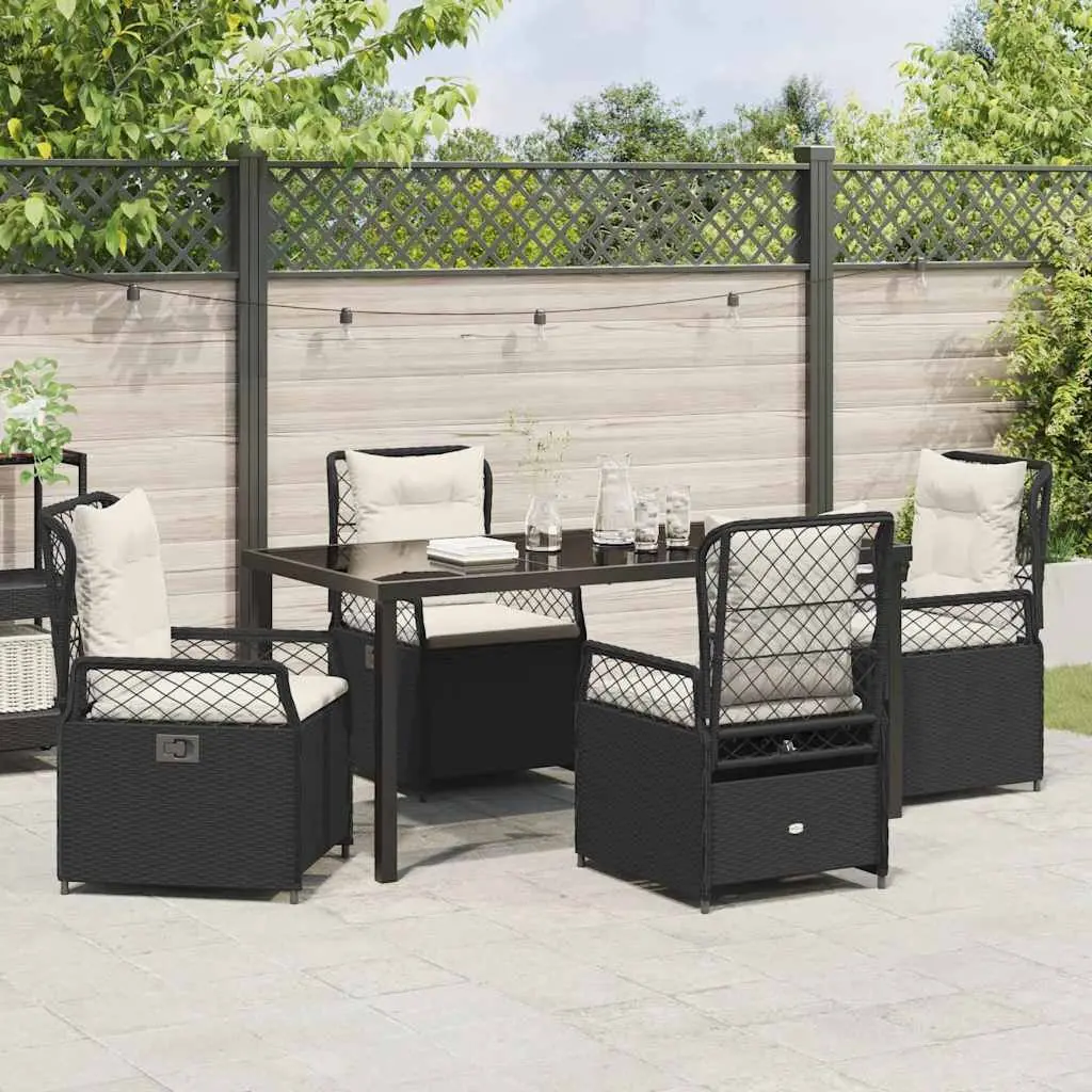 Garden Dining Set 5 Piece Outdoor Furniture Black Poly Rattan Table Chairs