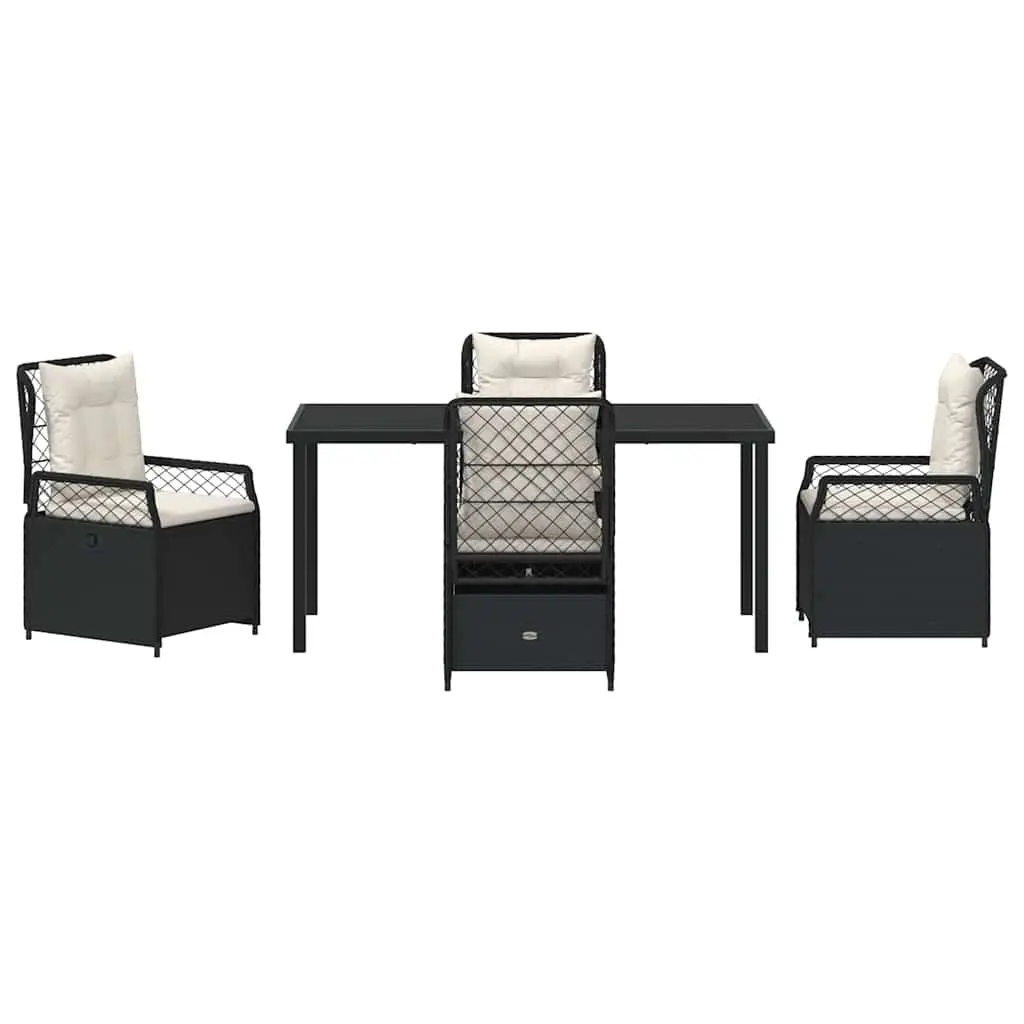 Garden Dining Set 5 Piece Outdoor Furniture Black Poly Rattan Table Chairs