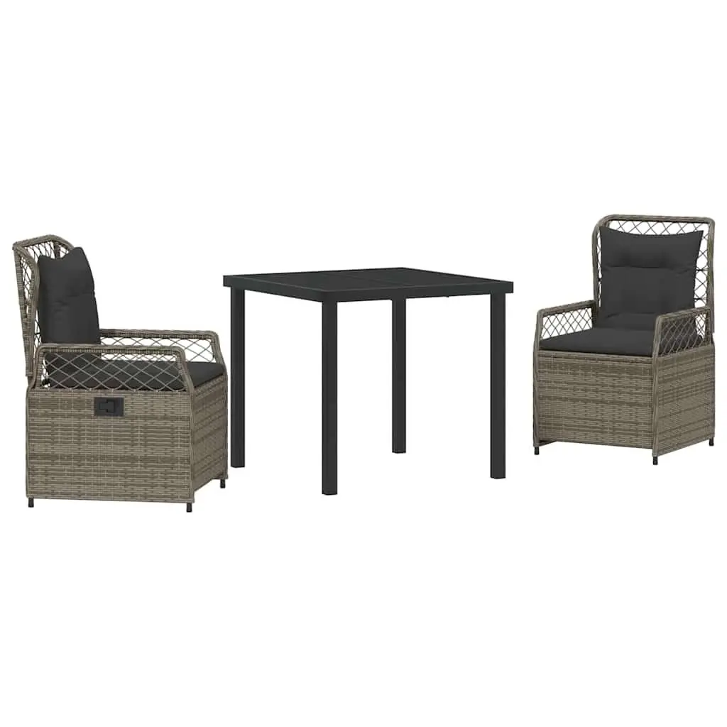 Garden Dining Set 3 Piece Grey Poly Rattan Outdoor Furniture Table Chairs