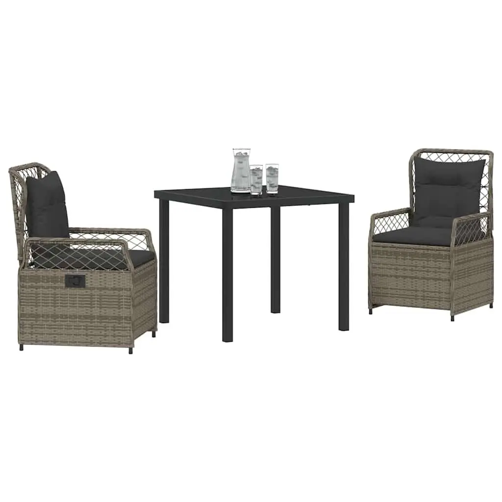 Garden Dining Set 3 Piece Grey Poly Rattan Outdoor Furniture Table Chairs