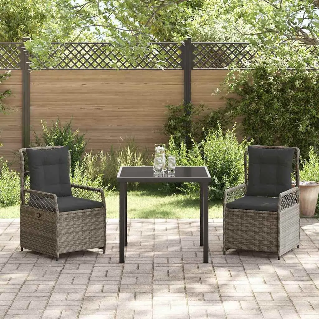 Garden Dining Set 3 Piece Grey Poly Rattan Outdoor Furniture Table Chairs