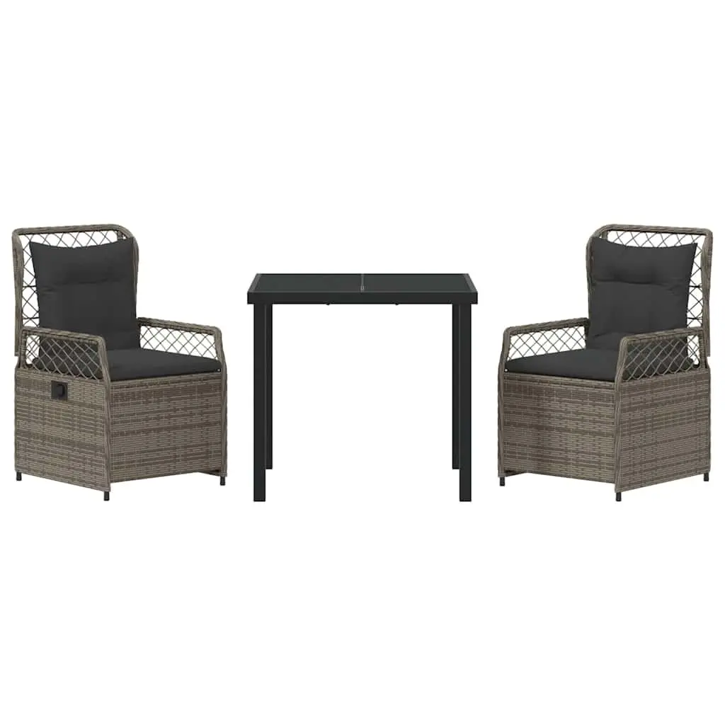 Garden Dining Set 3 Piece Grey Poly Rattan Outdoor Furniture Table Chairs