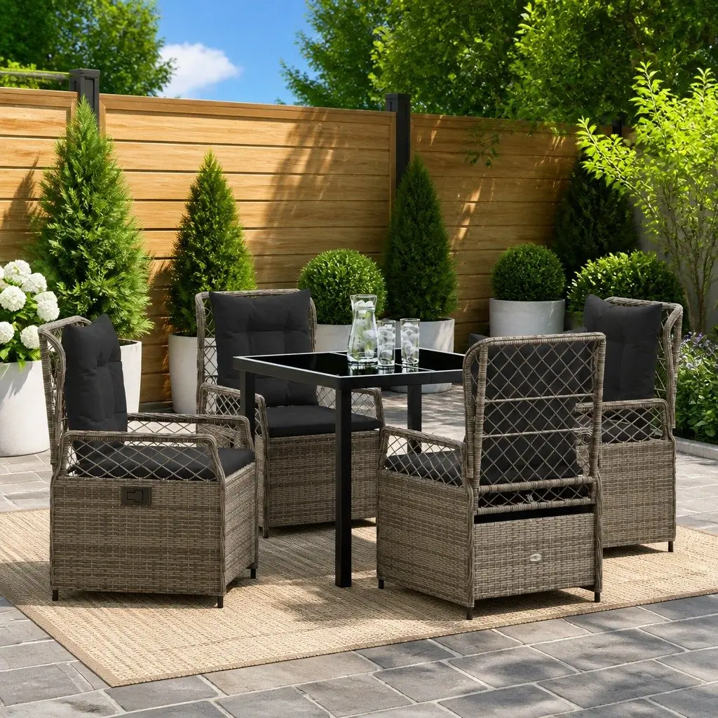 Garden Dining Set 5 Piece Outdoor Furniture Grey Poly Rattan Table Chairs
