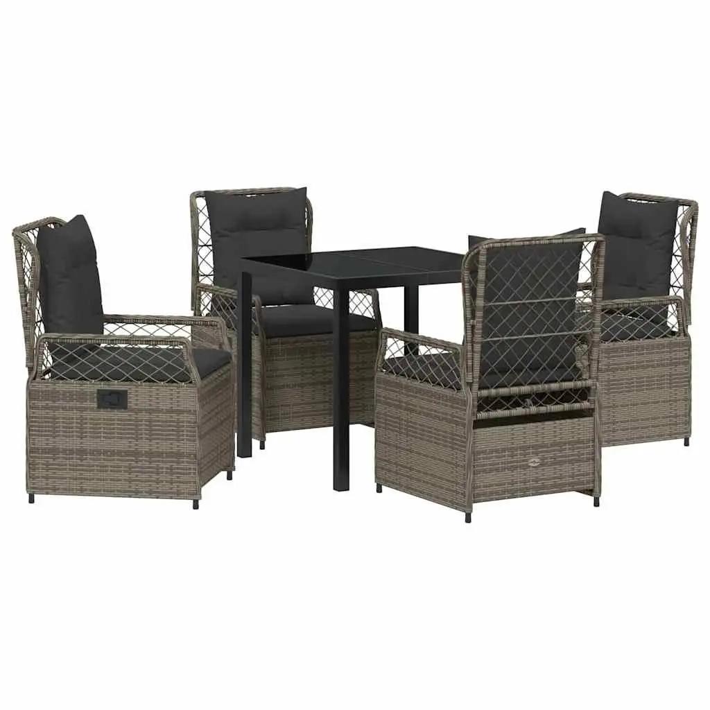 Garden Dining Set 5 Piece Outdoor Furniture Grey Poly Rattan Table Chairs