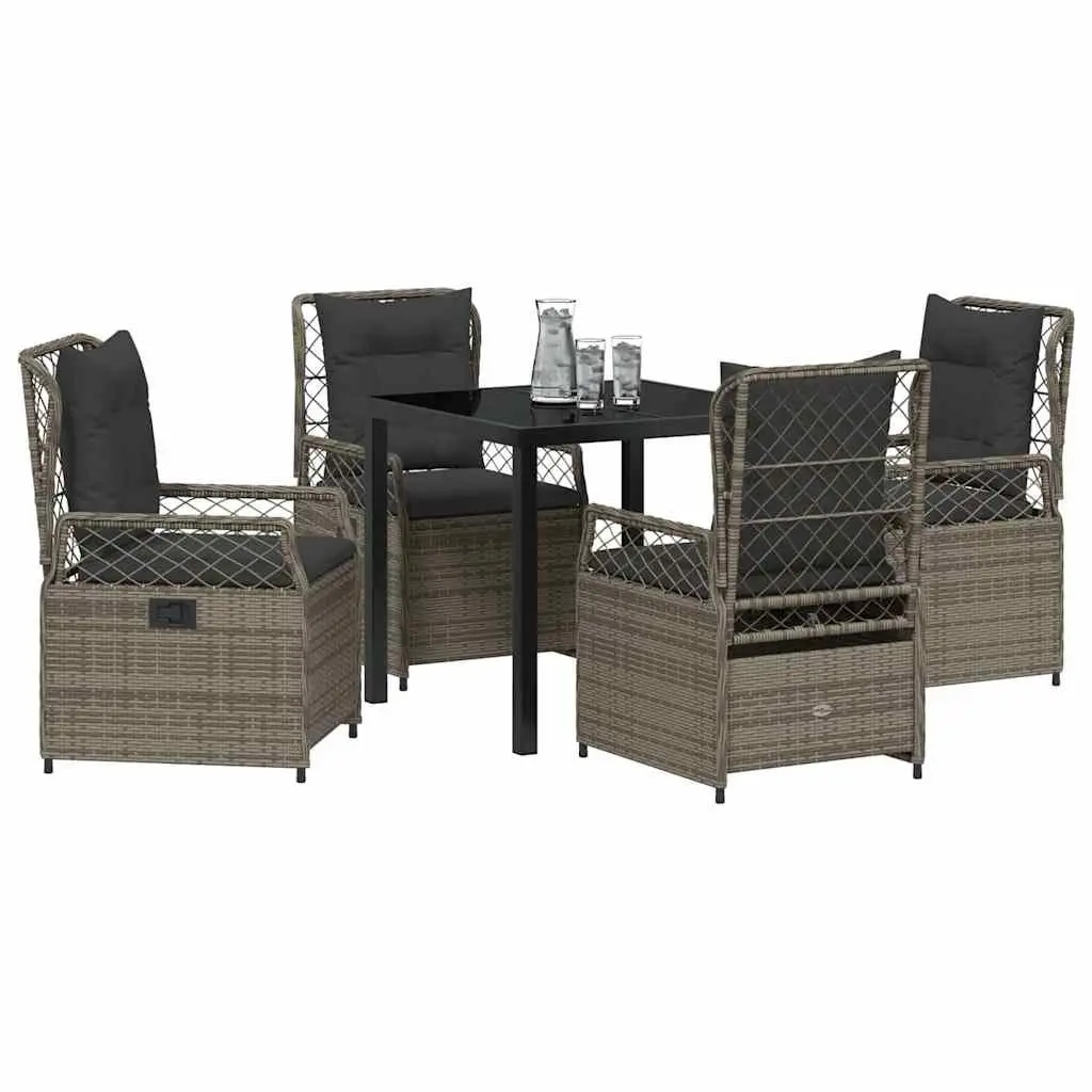 Garden Dining Set 5 Piece Outdoor Furniture Grey Poly Rattan Table Chairs