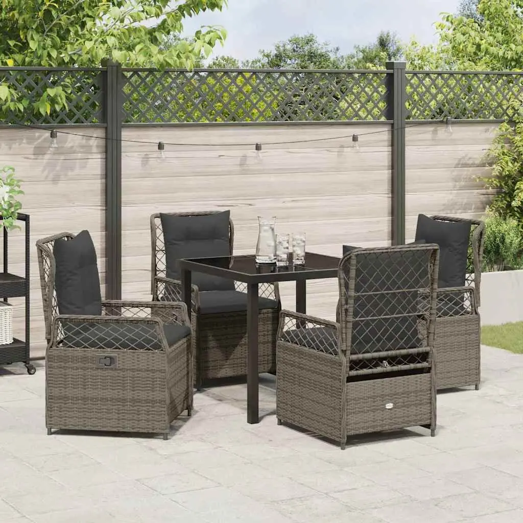 Garden Dining Set 5 Piece Outdoor Furniture Grey Poly Rattan Table Chairs