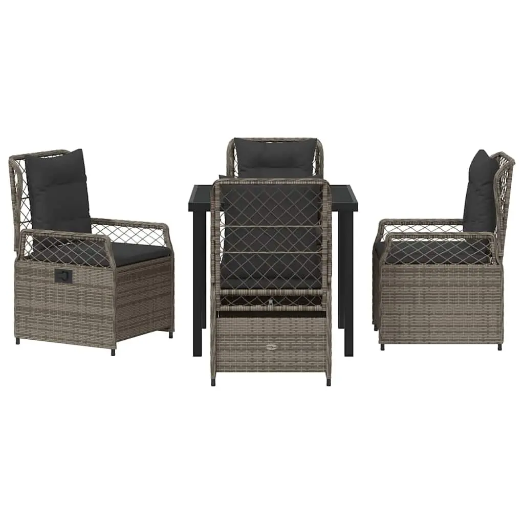 Garden Dining Set 5 Piece Outdoor Furniture Grey Poly Rattan Table Chairs