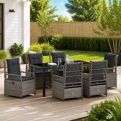 Compact 7-Piece Grey Dining Set for Outdoor Use