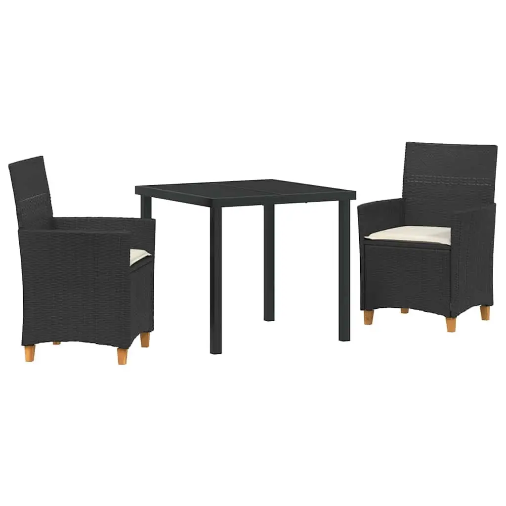 Garden Dining Set 3 Pieces Black Outdoor Furniture Table Chairs Rattan Steel