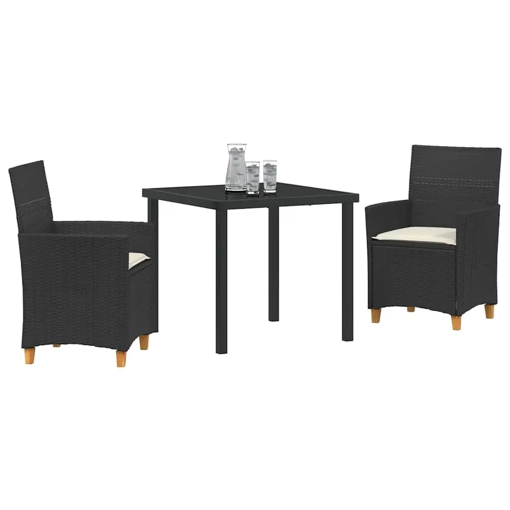 Garden Dining Set 3 Pieces Black Outdoor Furniture Table Chairs Rattan Steel