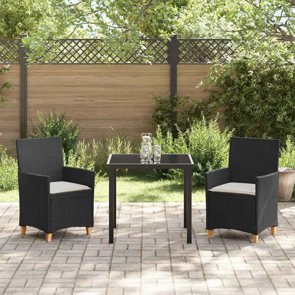 Garden Dining Set 3 Pieces Black Outdoor Furniture Table Chairs Rattan Steel