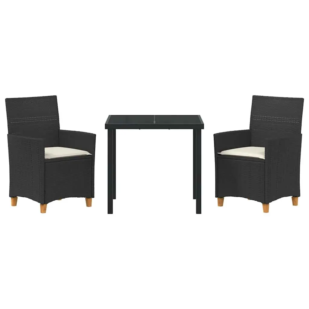 Garden Dining Set 3 Pieces Black Outdoor Furniture Table Chairs Rattan Steel
