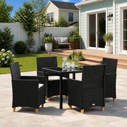 Garden Dining Set 5 Piece Outdoor Furniture Black Poly Rattan Patio Table Chairs