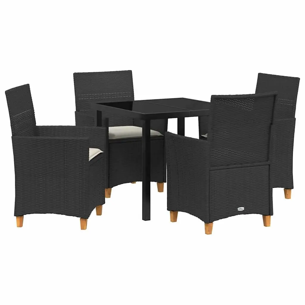 Garden Dining Set 5 Piece Outdoor Furniture Black Poly Rattan Patio Table Chairs