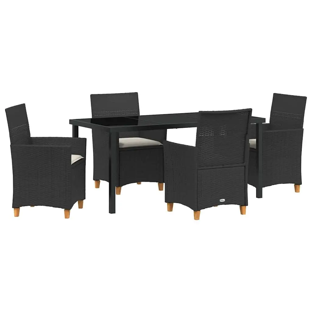 Outdoor Garden Dining Set 5 Pieces Black Poly Rattan Steel Frame Glass Top