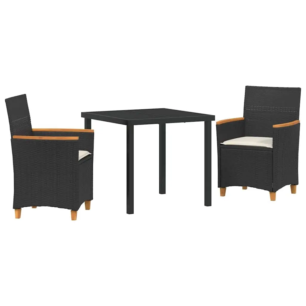 Garden Dining Set 3 Pieces Outdoor Patio Furniture Black Rattan Steel Frame