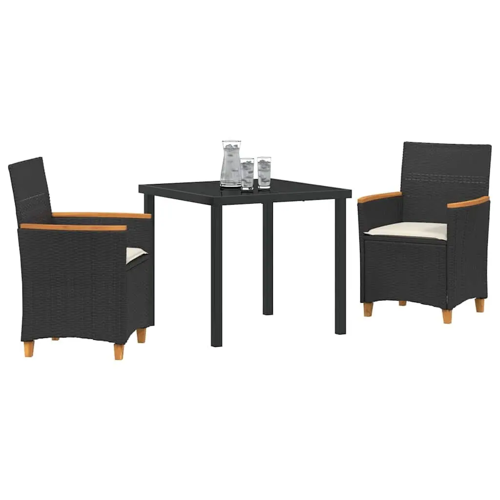 Garden Dining Set 3 Pieces Outdoor Patio Furniture Black Rattan Steel Frame